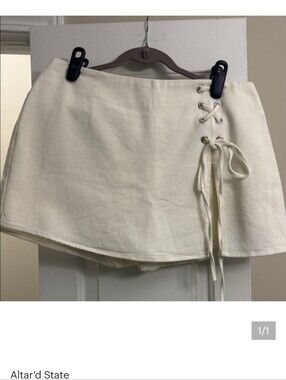 Altar'd State Ivory Lace-Up Mini Skort